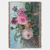 ヴィンテージのビクトリアンなバラのブランケット スローブランケット (正面縦)