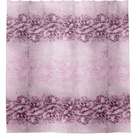 ヴィンテージのビクトリアンなバラのラベンダーの藤色のBath シャワーカーテン (正面)