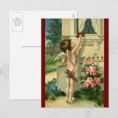 ヴィンテージのビクトリアンなバレンタインデー、天使のハート シーズンポストカード (正面/裏面)