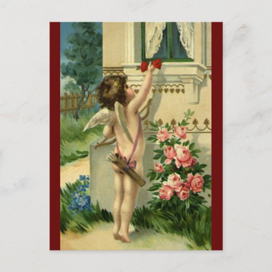 ヴィンテージのビクトリアンなバレンタインデー、天使のハート シーズンポストカード (正面)