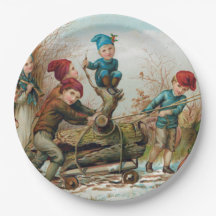 ヴィンテージのビクトリアンなビュッシュ・ド・ノエルの紙皿