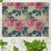 ヴィンテージのビクトリアンなピンクの花 キッチンタオル (折り畳み)