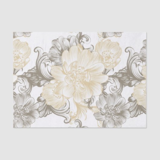 ヴィンテージのビクトリアンなベージュ花のつる植物パターン 薄葉紙 (正面)