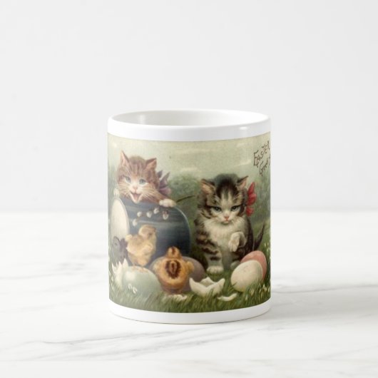 ヴィンテージのビクトリアンなレトロの芸術猫の子ネコイースター コーヒーマグカップ (中央)