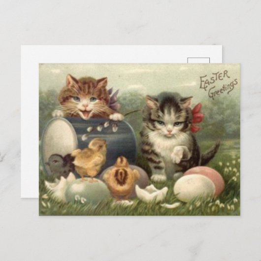 ヴィンテージのビクトリアンなレトロの芸術猫の子ネコイースター シーズンポストカード (正面/裏面)