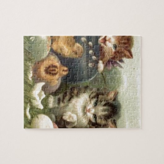 ヴィンテージのビクトリアンなレトロの芸術猫の子ネコイースター ジグソーパズル (横)