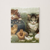 ヴィンテージのビクトリアンなレトロの芸術猫の子ネコイースター ジグソーパズル (縦)