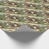 ヴィンテージのビクトリアンなレトロの芸術猫の子ネコイースター ラッピングペーパー (角)