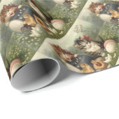 ヴィンテージのビクトリアンなレトロの芸術猫の子ネコイースター ラッピングペーパー (ロールコーナー)