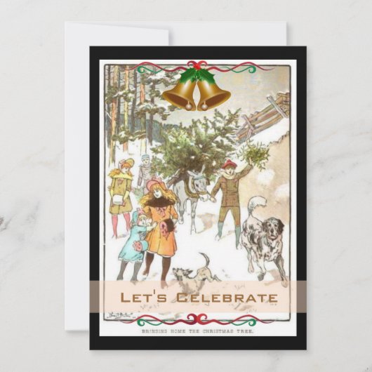 ヴィンテージのビクトリアンな休日のクリスマス・パーティ 招待状 (正面)