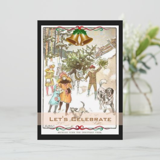 ヴィンテージのビクトリアンな休日のクリスマス・パーティ 招待状 (スタンド正面)