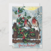 ヴィンテージのビクトリアンな休日の鳥のクリスマス・パーティ 招待状 (正面)