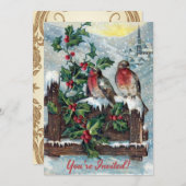 ヴィンテージのビクトリアンな休日の鳥のクリスマス・パーティ 招待状 (正面/裏面)