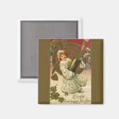 ヴィンテージのビクトリアンな大晦日女の子およびシャンペン マグネット (正面/裏面)