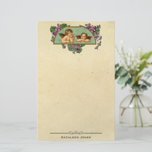 ヴィンテージのビクトリアンな天使の芸術|のカスタムのヴィンテージの紙 便箋 (スタンド正面)