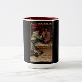 ヴィンテージのビクトリアンな女性明けましておめでとうマグ ツートーンマグカップ
