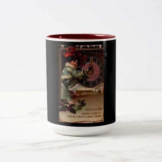 ヴィンテージのビクトリアンな女性明けましておめでとうマグ ツートーンマグカップ (中央)
