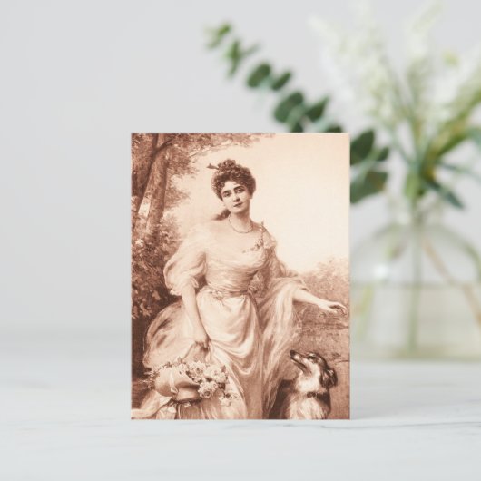 ヴィンテージのビクトリアンな女性wのボーダーコリー犬のレトロ ポストカード (スタンド正面)