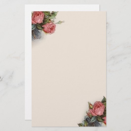 ヴィンテージのビクトリアンな深紅色のピンクのバラ 便箋 (正面/裏面)