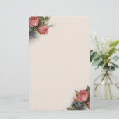 ヴィンテージのビクトリアンな深紅色のピンクのバラ 便箋 (スタンド正面)