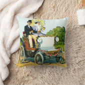 ヴィンテージのビクトリアンな紳士および女性Motorists クッション (ブランケット)