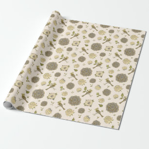 ヴィンテージのビクトリアンな花柄および鳥 ラッピングペーパー