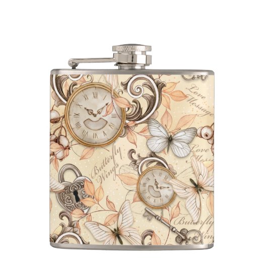 ヴィンテージのビクトリアンみすぼらしいシックなカントリーパターン フラスク (正面)