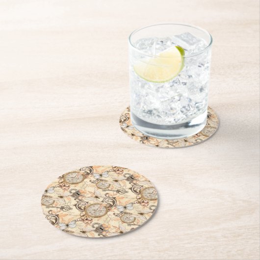 ヴィンテージのビクトリアンみすぼらしいシックなカントリーパターン ラウンドペーパーコースター (インサイチュ)