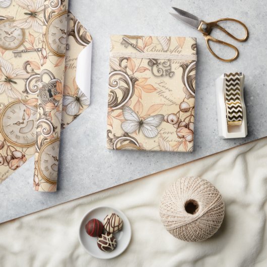 ヴィンテージのビクトリアンみすぼらしいシックなカントリーパターン ラッピングペーパー (クラフト)