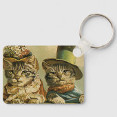 ヴィンテージのビクトリアン帽子をかぶった新郎猫 キーホルダー (正面)