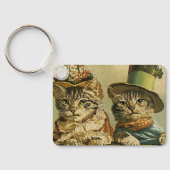 ヴィンテージのビクトリアン帽子をかぶった新郎猫 キーホルダー (裏面)