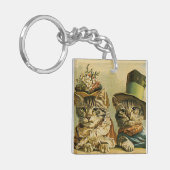 ヴィンテージのビクトリアン帽子をかぶった新郎猫 キーホルダー (正面左)