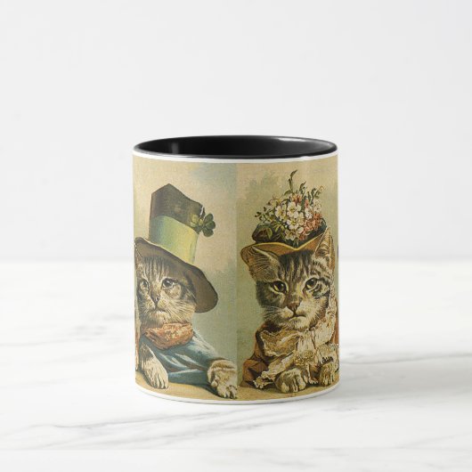 ヴィンテージのビクトリアン帽子をかぶった新郎猫 マグカップ (中央)