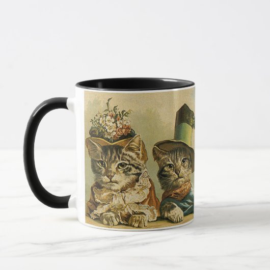 ヴィンテージのビクトリアン帽子をかぶった新郎猫 マグカップ (左)