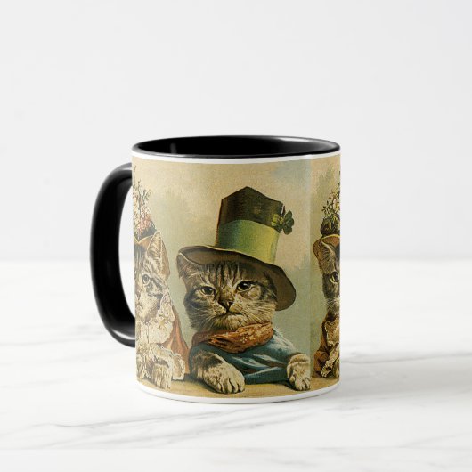 ヴィンテージのビクトリアン帽子をかぶった新郎猫 マグカップ (正面左)