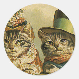 ヴィンテージのビクトリアン帽子をかぶった新郎猫 ラウンドシール