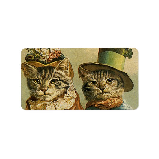 ヴィンテージのビクトリアン帽子をかぶった新郎猫 ラベル (正面)