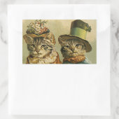 ヴィンテージのビクトリアン帽子をかぶった新郎猫 長方形シール (バッグ)