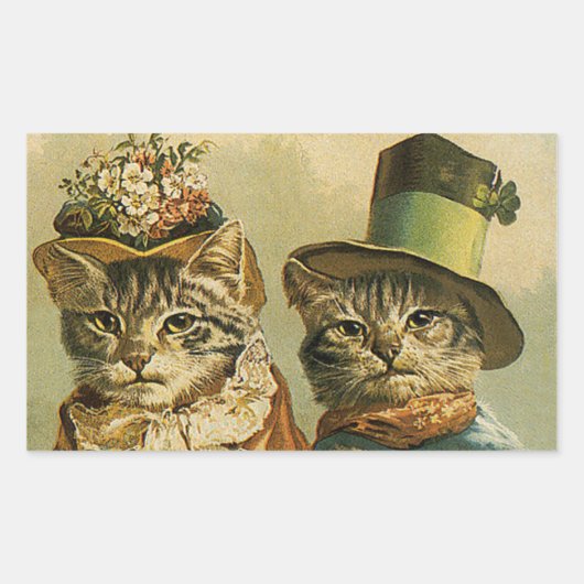 ヴィンテージのビクトリアン帽子をかぶった新郎猫 長方形シール (正面)