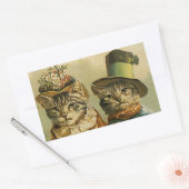 ヴィンテージのビクトリアン帽子をかぶった新郎猫 長方形シール (封筒)