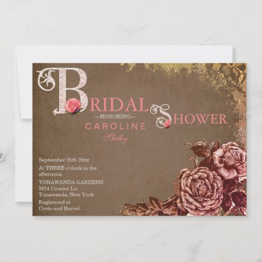 ヴィンテージのビクトリア時代の人のばら色のブライダルシャワーの招待状 招待状 (正面)