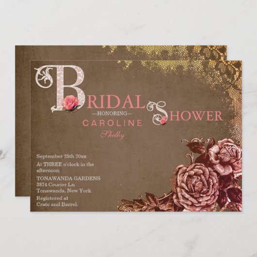 ヴィンテージのビクトリア時代の人のばら色のブライダルシャワーの招待状 招待状 (正面/裏面)