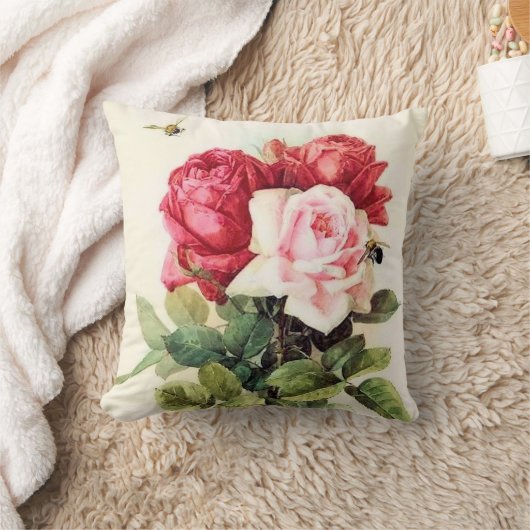 ヴィンテージのビクトリア時代の人のばら色の花束 クッション (ブランケット)