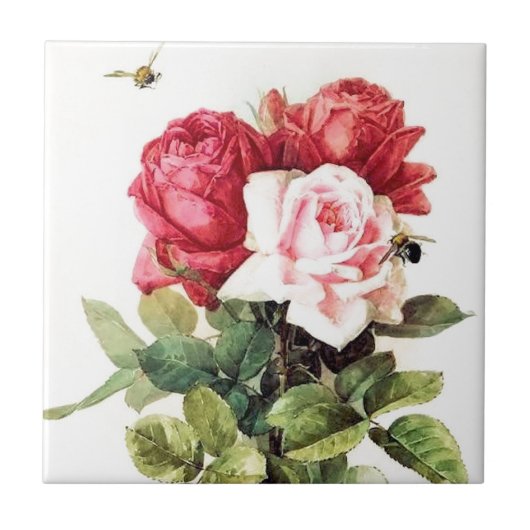 ヴィンテージのビクトリア時代の人のばら色の花束 タイル (正面)