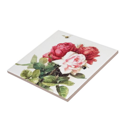 ヴィンテージのビクトリア時代の人のばら色の花束 タイル (側面)