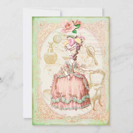 ヴィンテージのビクトリア時代の人のばら色の誕生日のパーティの招待状 招待状 (正面)
