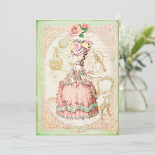 ヴィンテージのビクトリア時代の人のばら色の誕生日のパーティの招待状 招待状 (スタンド正面)