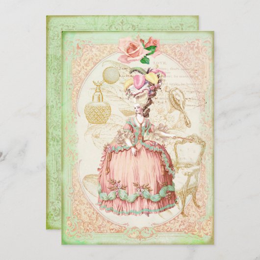 ヴィンテージのビクトリア時代の人のばら色の誕生日のパーティの招待状 招待状 (正面/裏面)