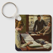 ヴィンテージのビジネスミーティング、エグゼクティブがいるオフィス キーホルダー (正面)
