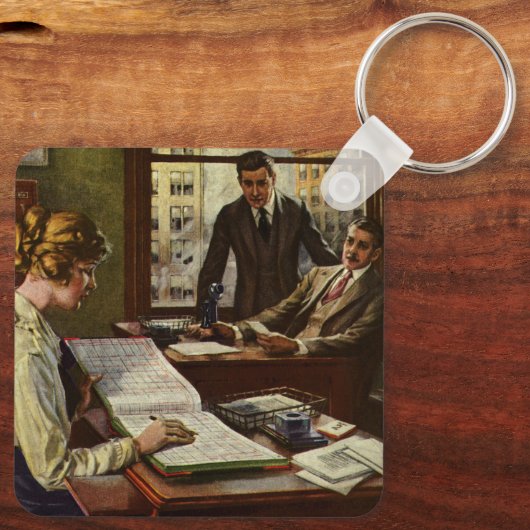 ヴィンテージのビジネスミーティング、エグゼクティブがいるオフィス キーホルダー (裏面)